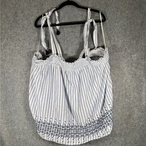Old Navy Women's XXL Blue Stripe Smocked Tie Strap Boho Tank‎ Top Boho Coquette